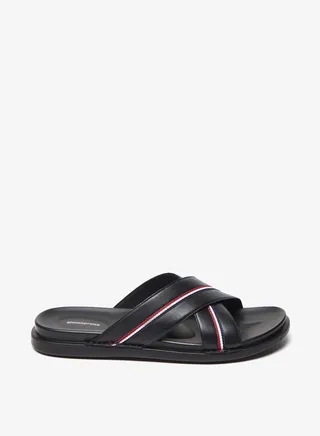 Mens Textured Cross Strap Slip On Arabic Sandals with Tape Detail 