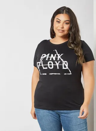 Plus Size Text Print T-Shirt Black 