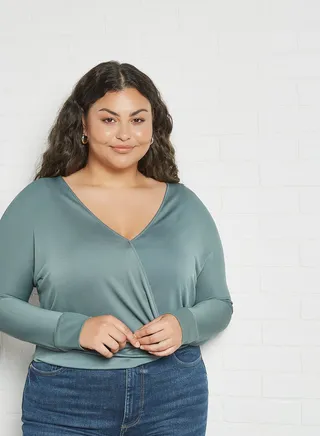 Plus Size Wrap T-Shirt Moss 