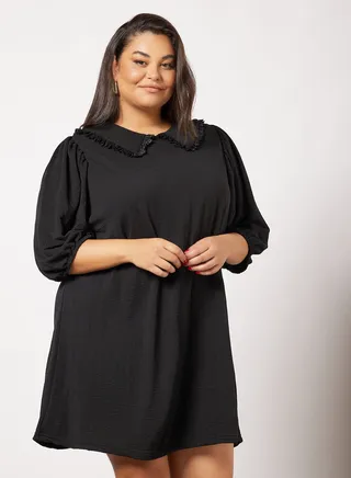 Curve Knitted Puff Sleeve Dress Black 