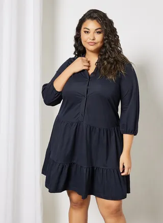 Plus Size Tiered Dress Navy 