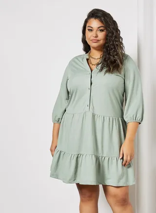 Plus Size Tiered Dress Sage Green 