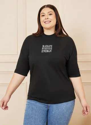 Oversized Radiate Postive Energy Print Drop Shoulder T-shirt