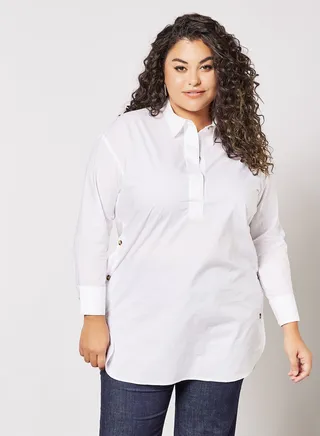 Plus Size Side Buttoned Top White 