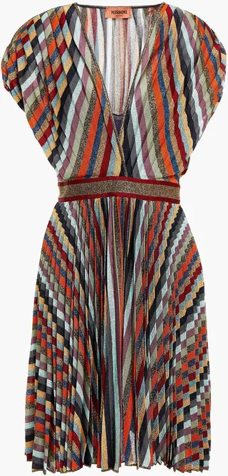 Metallic striped crochet-knit dress