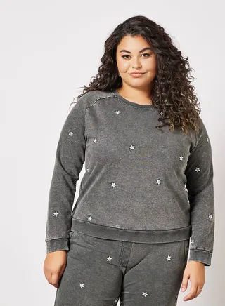 Plus Size Floral Embroidered Sweatshirt Grey 