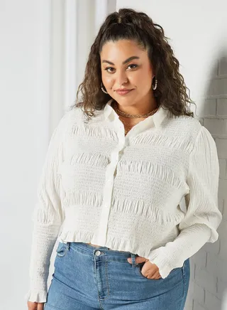 Plus Size Shirred Detail Shirt White 