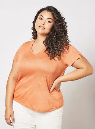 Plus Size Linen T-Shirt Orange 
