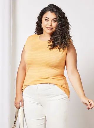 Plus Size Padded Shoulder Top Orange 