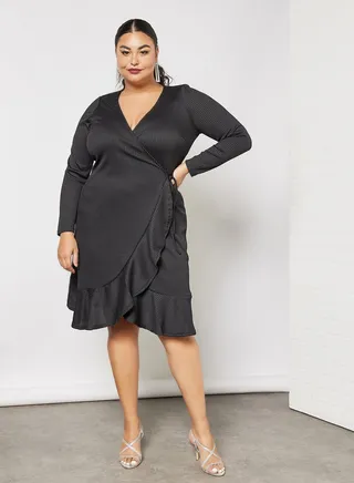 Plus Size Wrap Mini Dress Black 