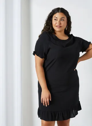Plus Size Ruffle Trim Dress Black 
