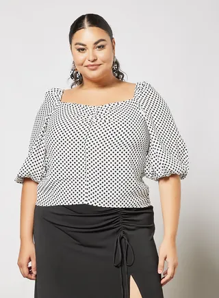 Plus Size Polka Dot Blouse White 