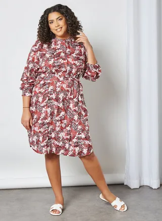 Plus Size Printed Button Down Dress Multicolor 