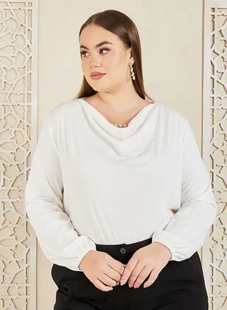 Cowl Neck Long Sleeve Regular Fit Blouse 
