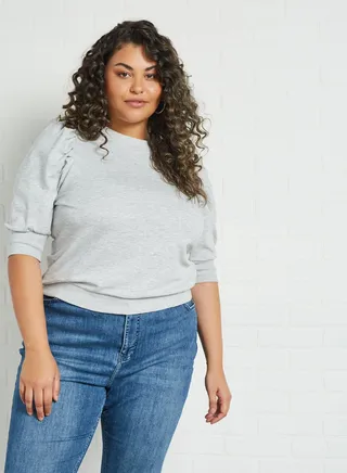 Curve Puff Sleeve Sweatshirt Light Grey Melange 