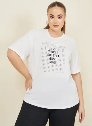 Plus Embellished Round Neck Oversized T-Shirts