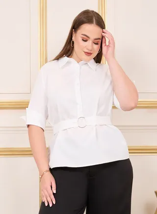 Plus Button Down Ring Buckle Waist Shirt 