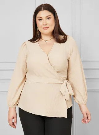 Textured Peplum Wrap Top 