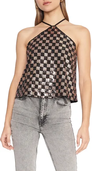 Colson Sequin Check Halter Top