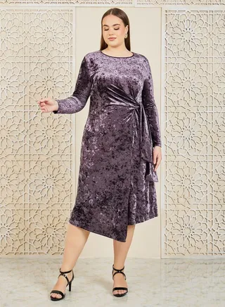 Textured Tie Up Detail Midi Dress 