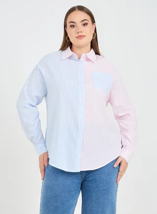 Plus Striped Colorblock Regular Fit Shirt 