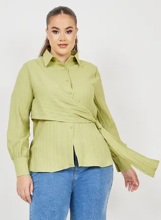 Wrap Style Button Down Shirt 