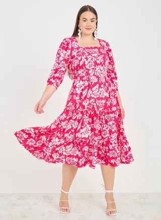 Floral Print A-Line Midi Dress 