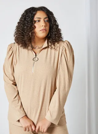 Heidi Collared Neck Blouse Beige 