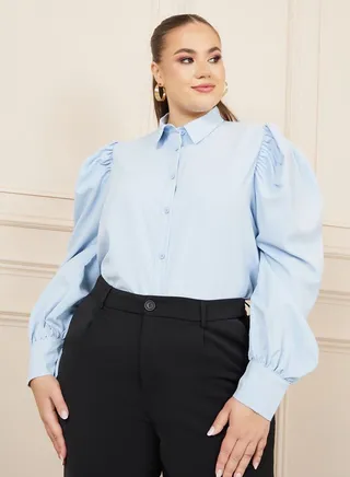 Plus Puff Long Sleeve Button Down Shirt 