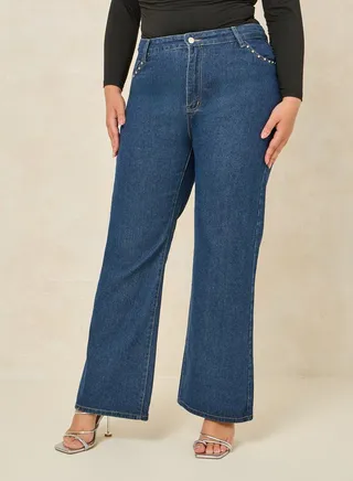 Plus Studded Pocket Detail Straight Fit Jeans 