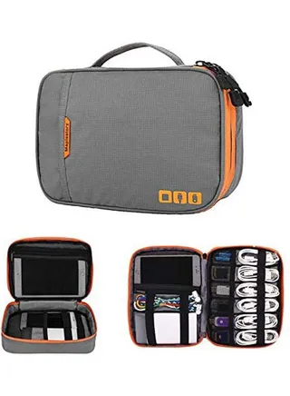 Double Layer Electronic Accessories Travel Carry Bag Grey 
