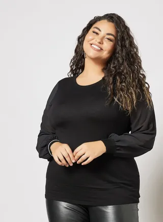Plus Size Sheer Sleeve Top Black 