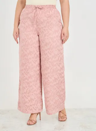 Burnout Texture Wide Leg Pants with Pocket Detail 