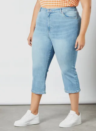 Plus Size Mid Rise Crop Jeans Blue 