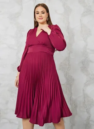 Pleated Hem A-Line Midi Dress 