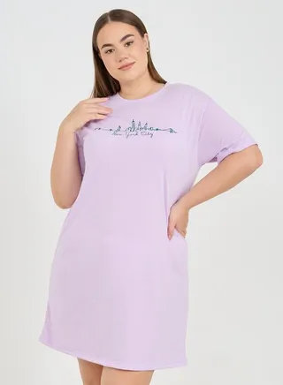 New York City Print Drop Shoulder Sleep T-shirt Dress 