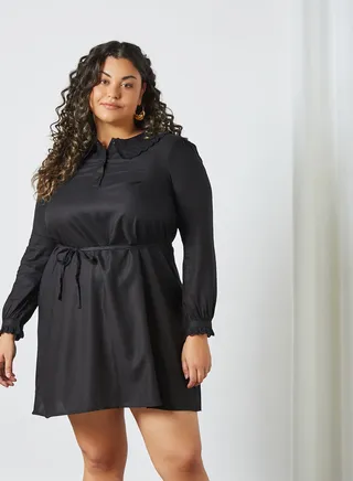 Curve Waist Tie Mini Dress Black 