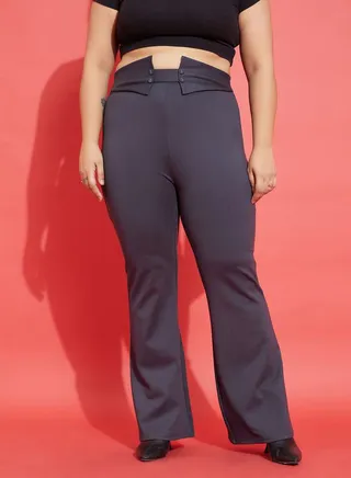 Front Button Detail Bell Bottom Trousers 