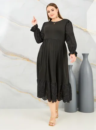 Schiffli Detail A-Line Midi Dress 