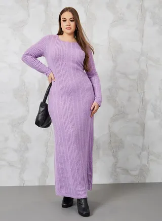 Ribbed Knit Maxi Dress with Side Slit 
