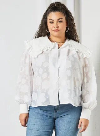 Plus Size Oversized Collar Blouse White 