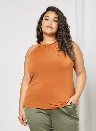 Plus Size Braided Detail Top Brown 