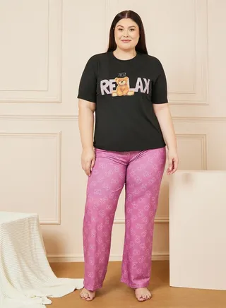 Teddy Graphic Print T-shirt and Pyjama Set