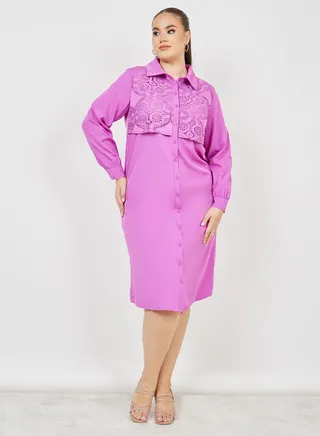 Plus Lace Detail Shirt Midi Dress 