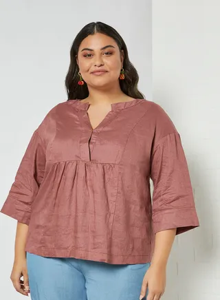 Plus Size Linen Top Dusty Pink 