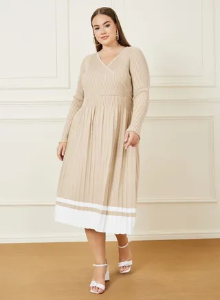 Striped Hem Knit Sweater Midi Dress 