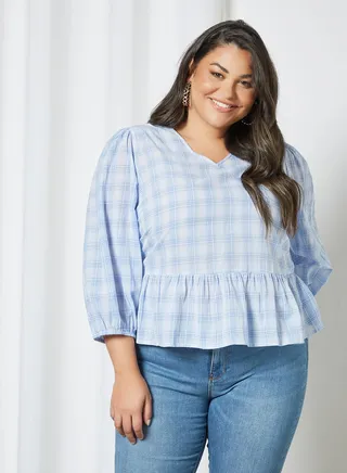 Curve V-Neck Peplum Top Blue 