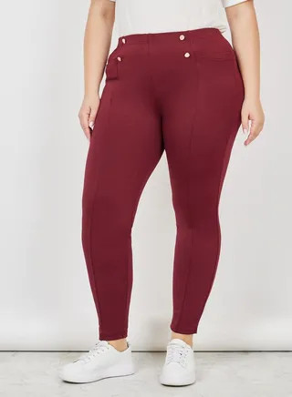 High Rise Button Detail Skinny Fit Tregging 