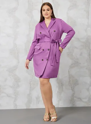 Double Breasted Blazer Mini Dress with Tie Belt 