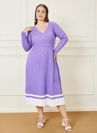 Striped Hem Knit Sweater Midi Dress 